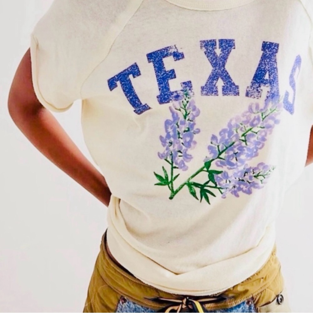 NWT Free People Women's Cotton State Flower Texas Graphic T-Shirt